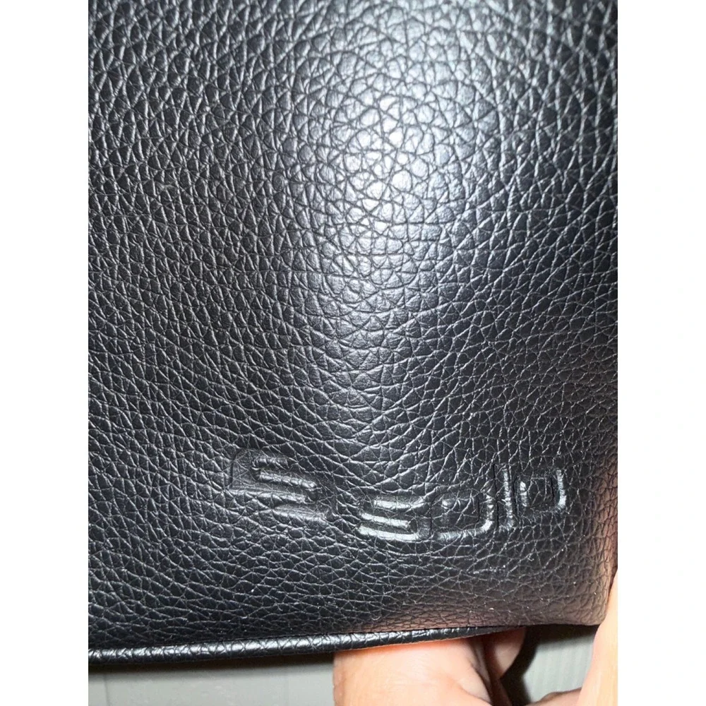 Solo Black Faux Leather Laptop Tote Bag Large Buckle Detail Blue Interior